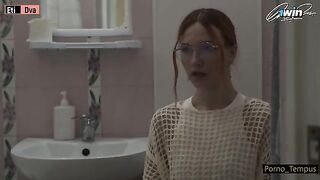Russian beauty fucks with her stepdad and his friend after school