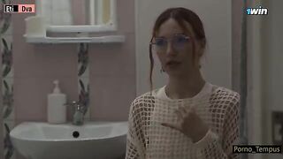 Russian beauty fucks with her stepdad and his friend after school
