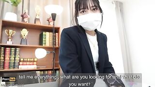 The hot gardener has sex with the Asian teacher in the classroom