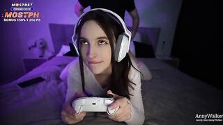 Gamer’s Stepsister Gets Penetrated in Doggy Style and Sucks His Dick
