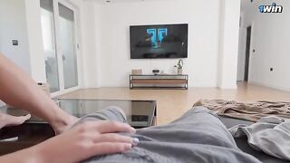 While my parents aren’t home, my stepsister is serving my huge cock