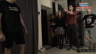 Redhead schoolgirl fucked by her teachers in a hardcore orgy scene
