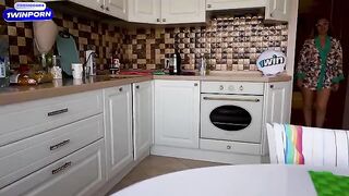 Babe fucks with her stepson at the kitchen of his friend