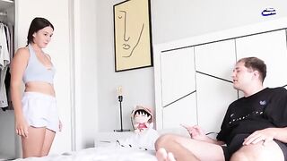A stepsister was caught peeping at her stepbrother jerking off