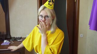 Stepbrother pushed his tongue in her pussy on her birthday