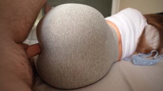 Pervert guy masturbating got caught by step sis wearing just yoga pants