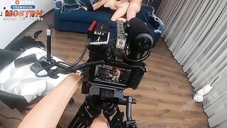 Behind the scene of a hard rough sex movie with a beautiful blonde fake boobs actress