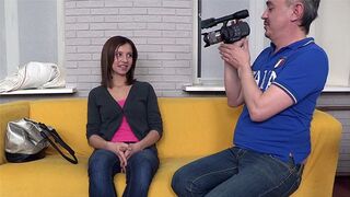 Young casting with a pretty Russian brunette getting fucked hard