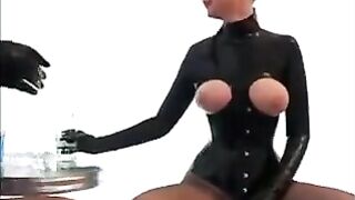 Babe in latex had sex with girls in a steamy threesome