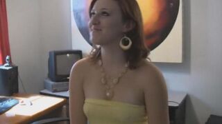 A brunette with big natural tits is drinking coffee naked in bed