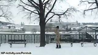 A student decided to show her boobs and ass on the street