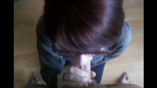 Babe sank to the guy's sinewy dick and began to suck it passionately