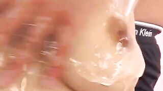 Oiled Japanese boobies are perfect for fingering and handjobs