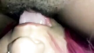 The man forced the girl to lick her hairy Latin pussy on camera