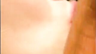 A guy had a cumshot on the face of his girlfriend near the pool