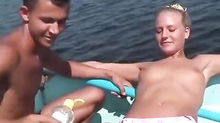 The young people are fucking on the river bank in wild style