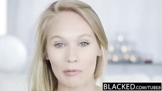 Nigerian guy fucks skinny blonde chick on the couch in casting session