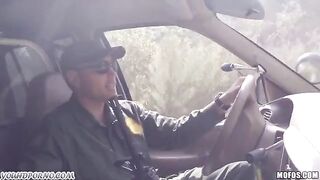 A hot grandma is getting fucked by a soldier in the woods