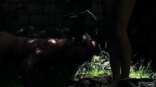 Blonde beauty gets fucked in the garden by a mysterious stranger