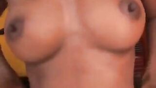 Black chick with a cute face and thin body fucks with a white guy