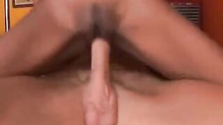 Black chick with a cute face and thin body fucks with a white guy