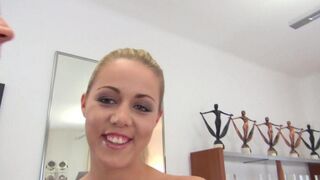 The whore received a new dress for her deep throat blowjob skills