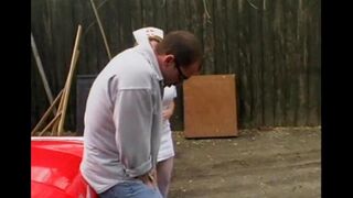 A sexy nurse has an unexpected encounter in her car