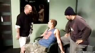 Bukakke with a cumshot right in the mouth