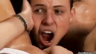 Bukakke with a cumshot right in the mouth