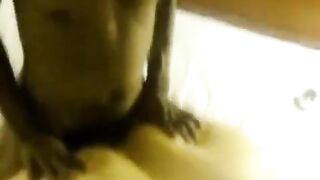 Fat woman fucked by two men on the bed