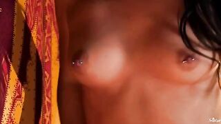 Finger fingering the girl with a nipple piercing