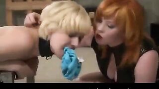 Lesbian beauties fuck each other and lick cunts while tied up