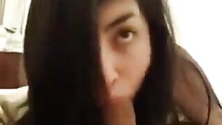 The baby learned to do a blowjob and now she loves to suck cock