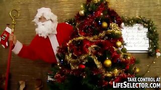 Russian beauty fucked by five guys in Santa Claus suits