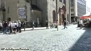 The appetizing girl showed her pussy to all passers-by on the street