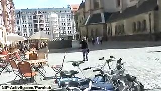 The appetizing girl showed her pussy to all passers-by on the street