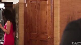 Two sisters share cock sucking skills in the bathroom with friend