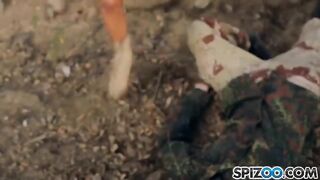 Man fucked two blondies in an abandoned warehouse, a scene straight out of a wild 60fps action movie