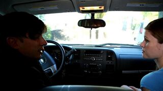 A hot girl makes a blowjob to her boyfriend in the car