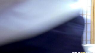 A sexy blonde girl got on the guy’s dick after training