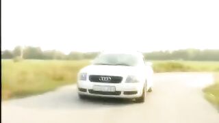 A blonde was caught outdoors, her smooth pussy exposed in a daring act