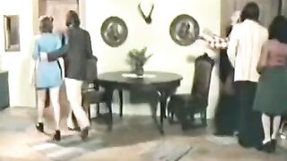Retro sex with a hot brunette and a bunch of guys
