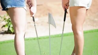 The beautiful woman lost in a lesbian game of golf