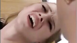Fragile blonde girl gets her pussy pleasured by fisting