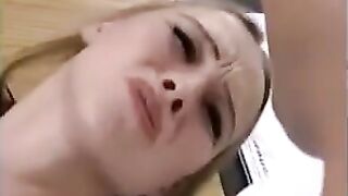 Fragile blonde girl gets her pussy pleasured by fisting