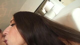 Kinky lesbian action with Lena Nicole and Serena Blair on the couch