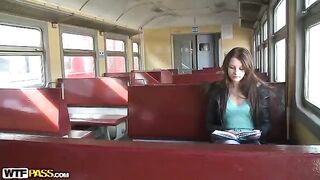 A hot girl was picked up on the train and fucked at home by many
