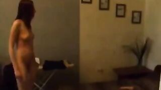 A cute Russian babe masturbates alone in the kitchen, showcasing her skills