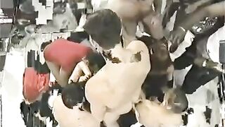 The crowd fucked a young chick with big tits and huge ass hard