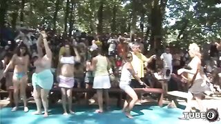 A young couple are having fun in the forest without any restrictions